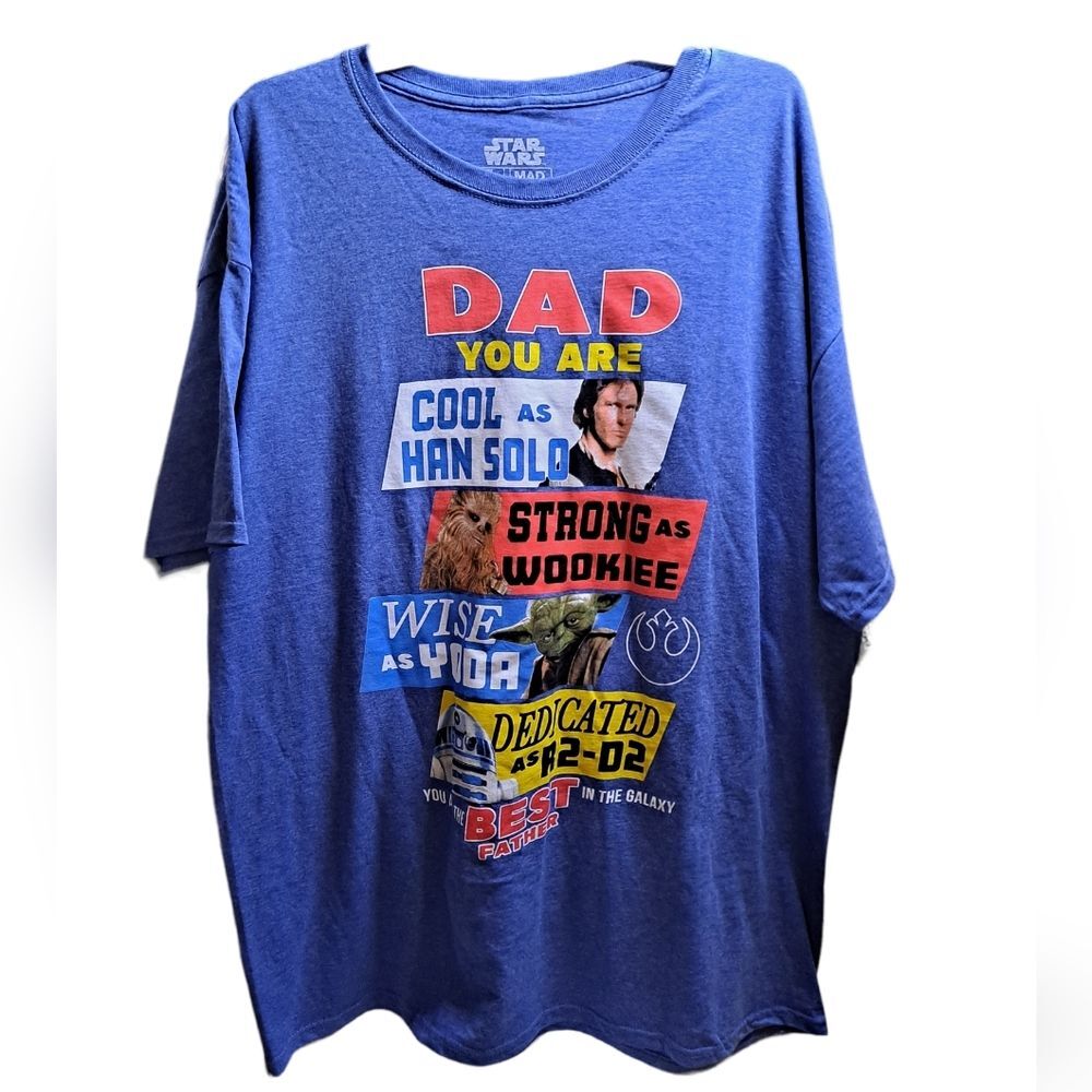 Father's Day Mens Sz XL Graphic Tee Star Wars Cool as Hans Solo Blue Mad Engine